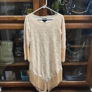 Cream 3/4 Sleeve Crew Neck Sheath Dress